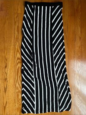 bebe Black and White Striped Maxi Skirt
